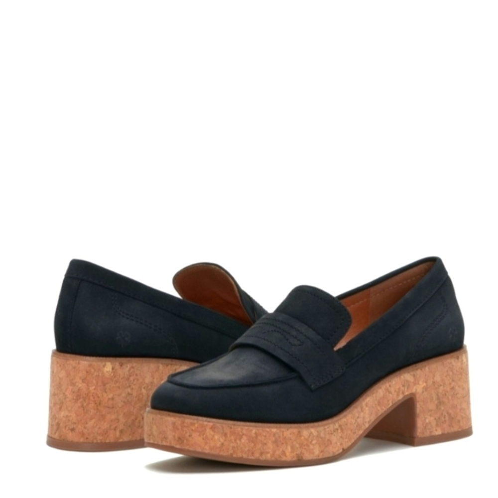 Lucky Brand Palti Black Siede Cork Platform Loafers. Size 9